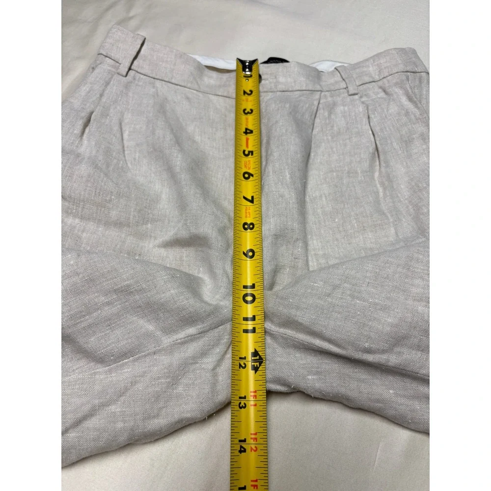 Banana Republic 100% Linen Straight Leg Pleated Trousers Beige Womens 0 W28 L30